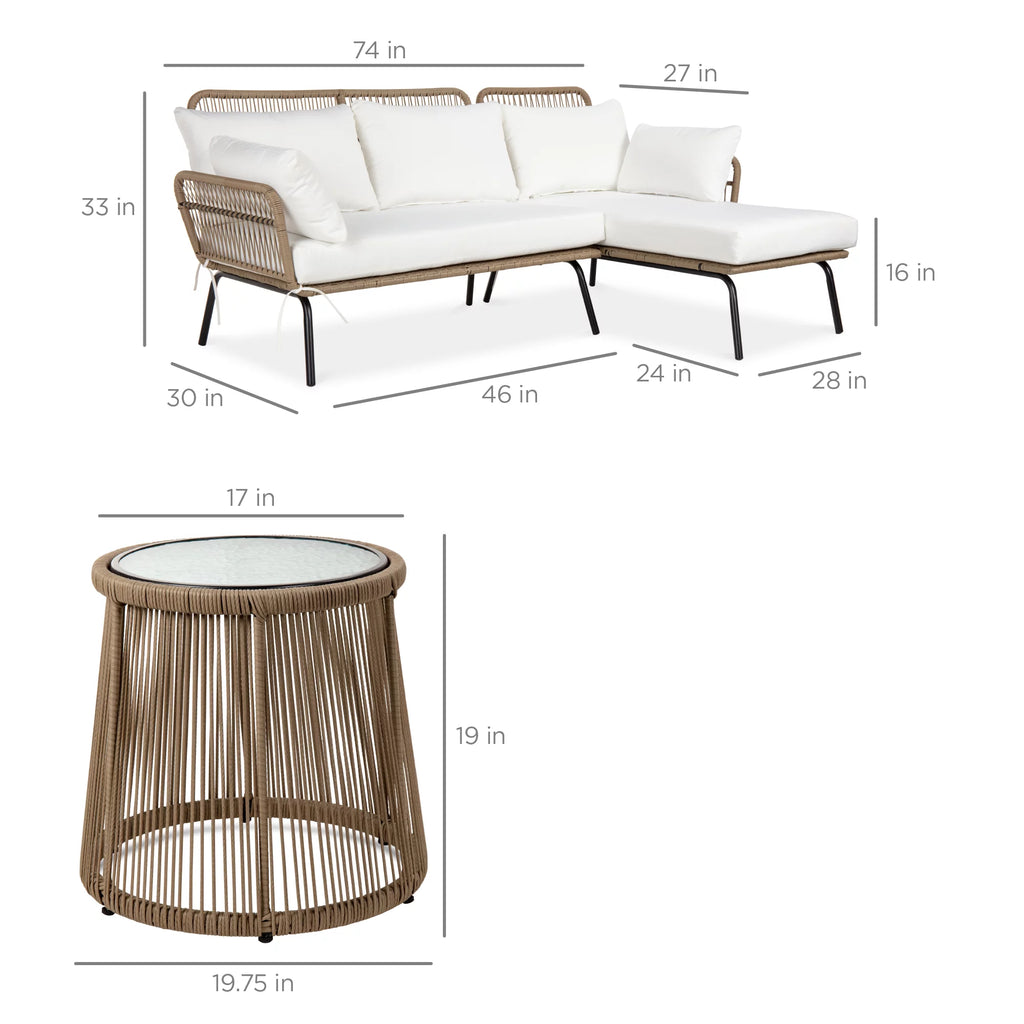 White L-Shaped Rope Woven Sofa Set with Table I6551