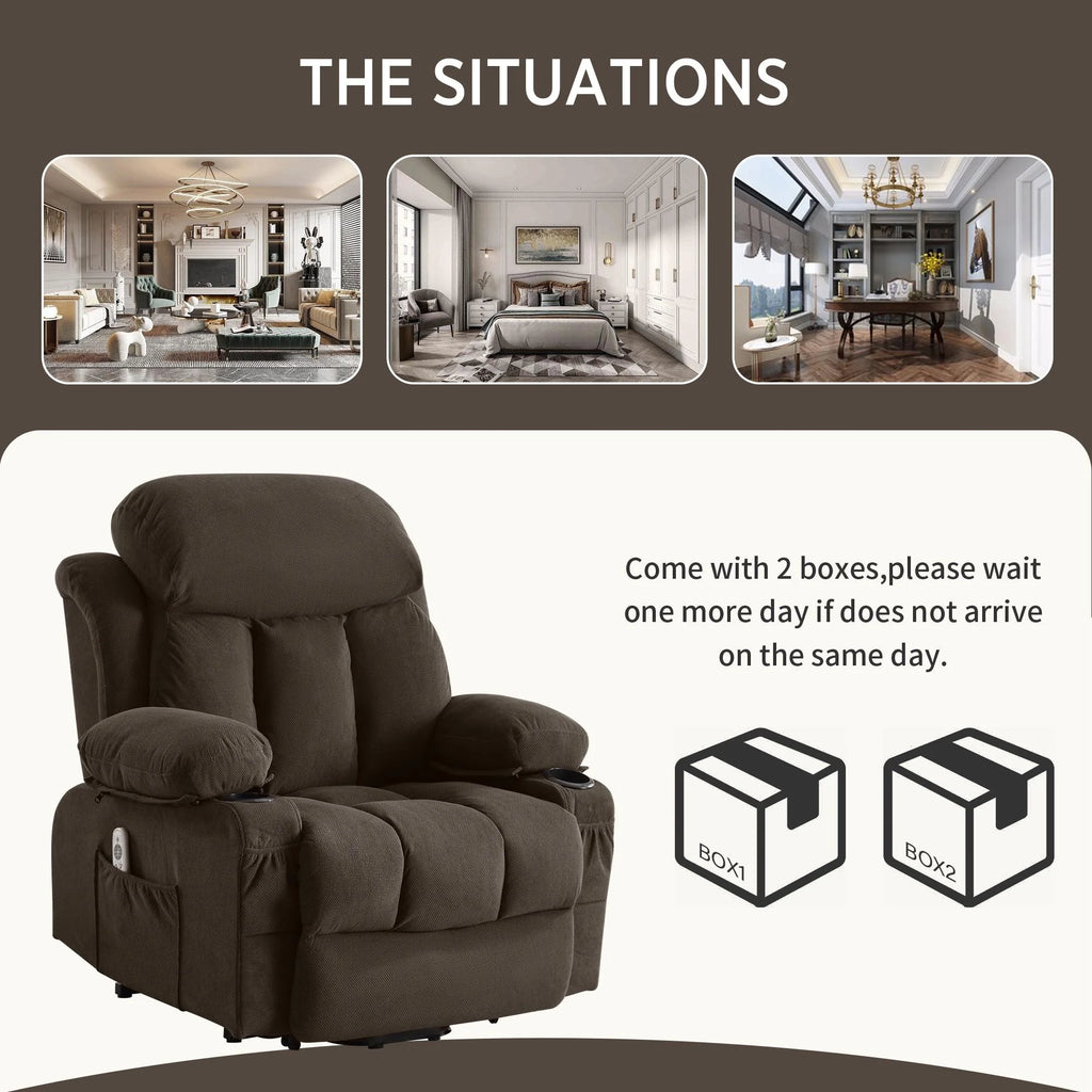 Brown PU Leather Power Lift Recliner Chair with Massage and Heating O355