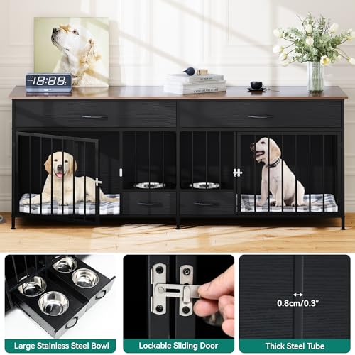 Brown Wooden Double Dog Crate TV Stand with Storage P9005